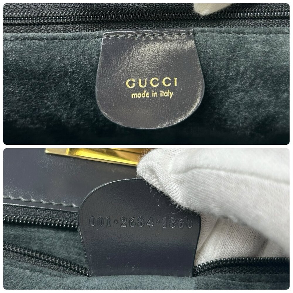 GUCCI Vintage G Square Logo Shoulder Bag Handbag Black Gold Suede [105633] - Picture 13 of 13